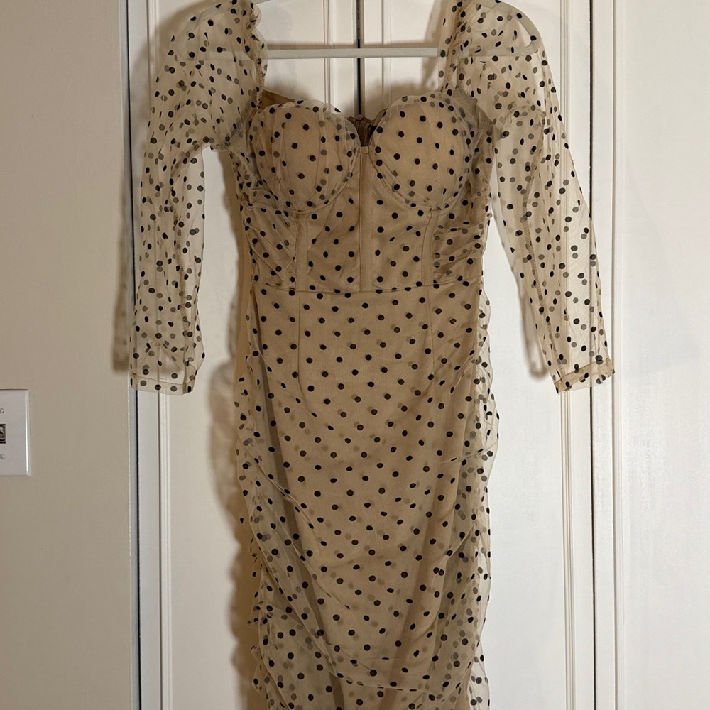 Boohoo Black Polka Dot Long Sleeve Dress